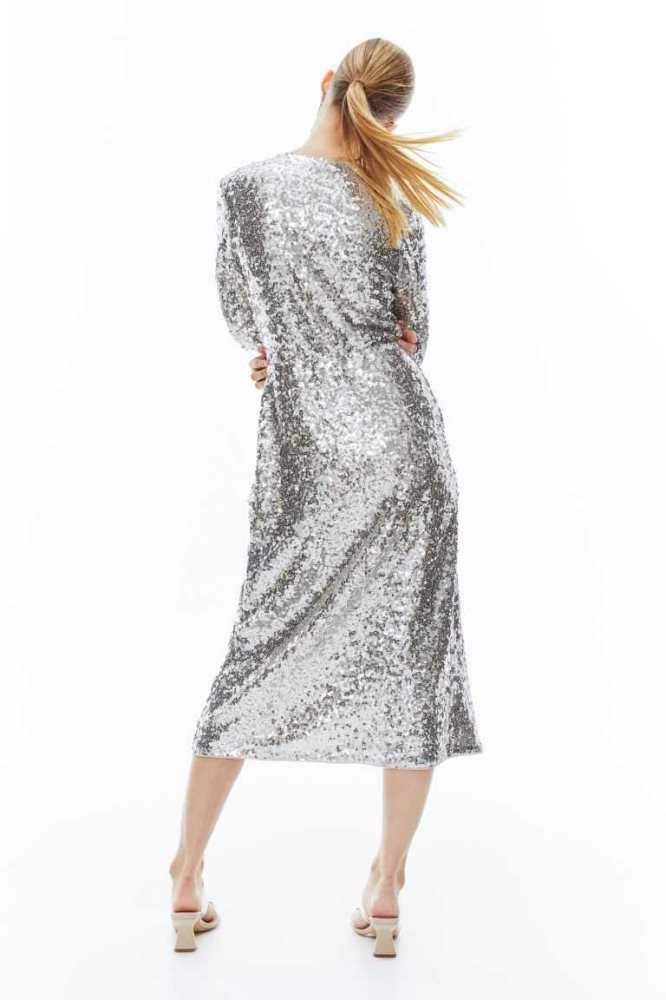 H&M Sequined Wrap Kleider Damen Schwarz | 6583-WVRGB