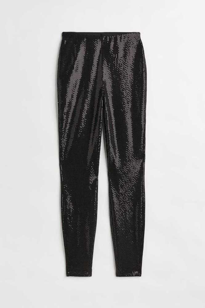 H&M Sequined leggings Hose Damen Schwarz | 2136-ICHGL