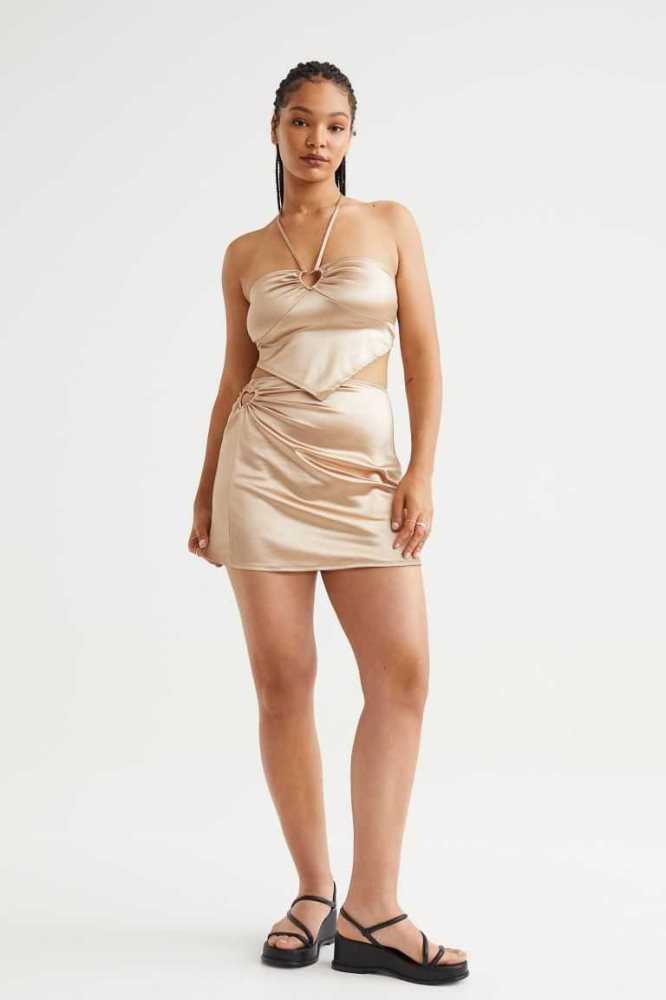 H&M Shiny Halterneck Oberteile Damen Beige | 8506-SNOHK