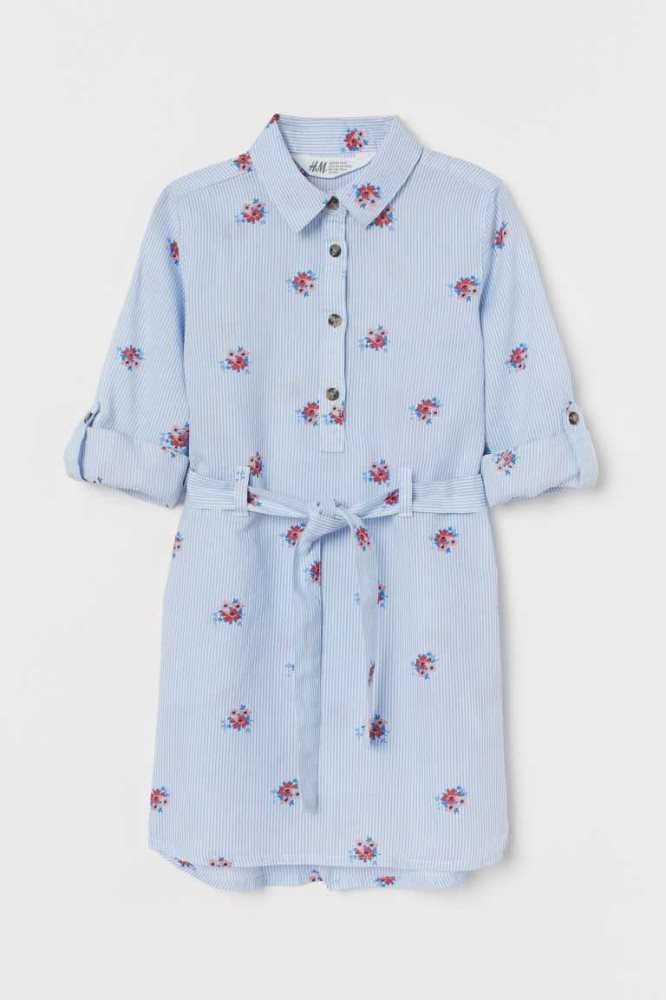 H&M Shirt Kurzes Kleid Kinder Hellblau | 4017-ZBUFR