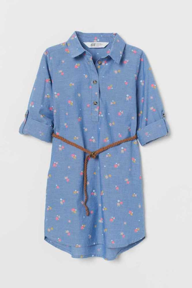 H&M Shirt Kurzes Kleid Kinder Hellblau | 4017-ZBUFR