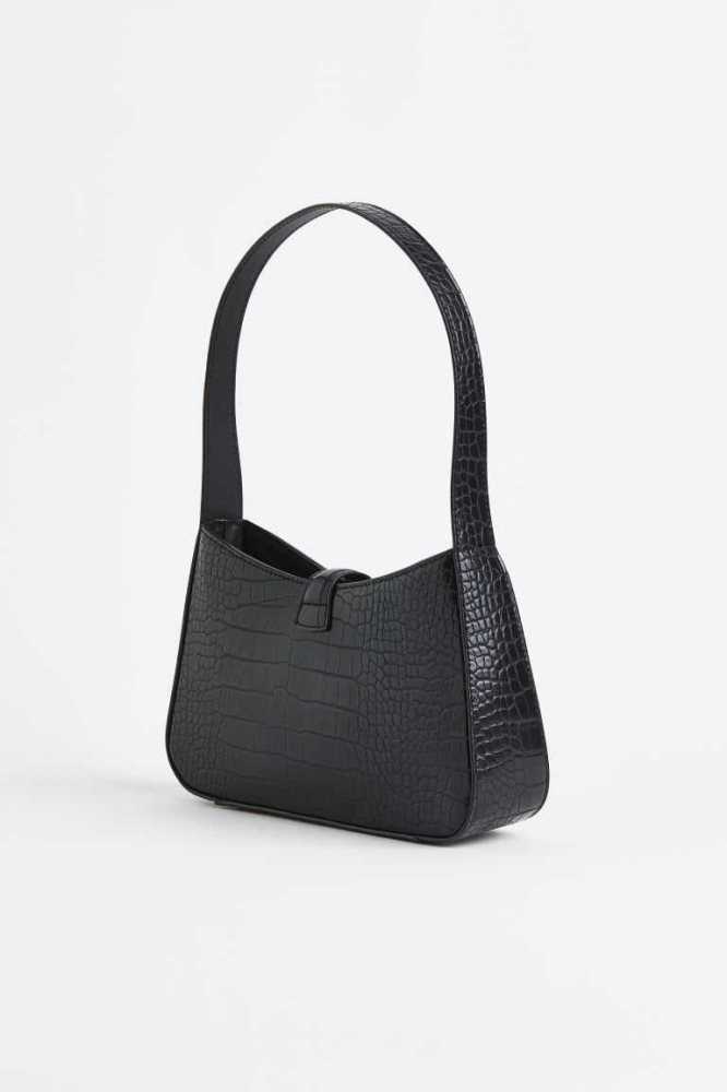 H&M Shoulder Tasche Damen Schwarz | 6195-LTAFU