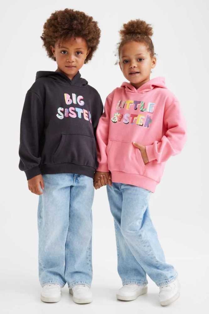 H&M Sibling Hoodie Kinder Schwarz | 1426-JVPON