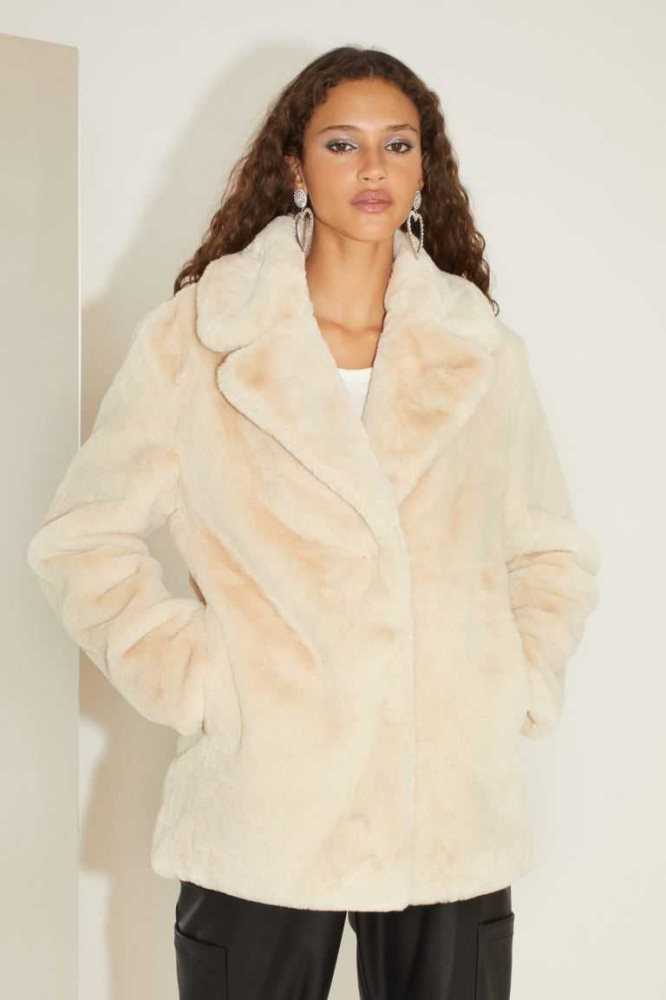 H&M Single-breasted Faux-fur Jacke Damen Hellbeige | 3984-GXUSO