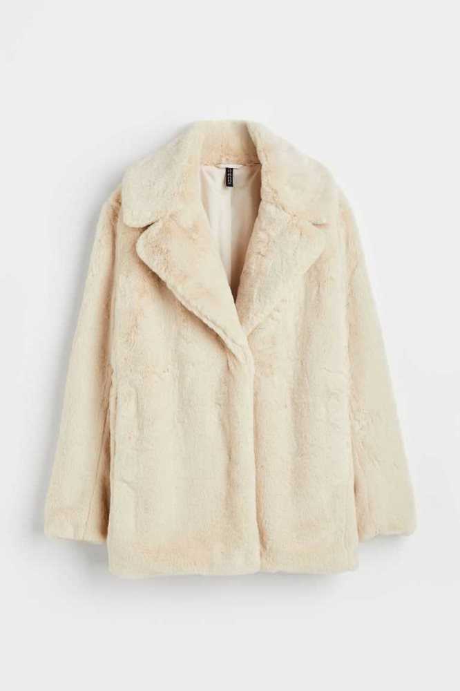 H&M Single-breasted Faux-fur Jacke Damen Hellbeige | 3984-GXUSO