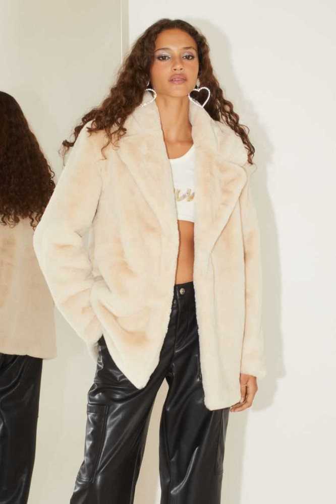 H&M Single-breasted Faux-fur Jacke Damen Hellbeige | 3984-GXUSO