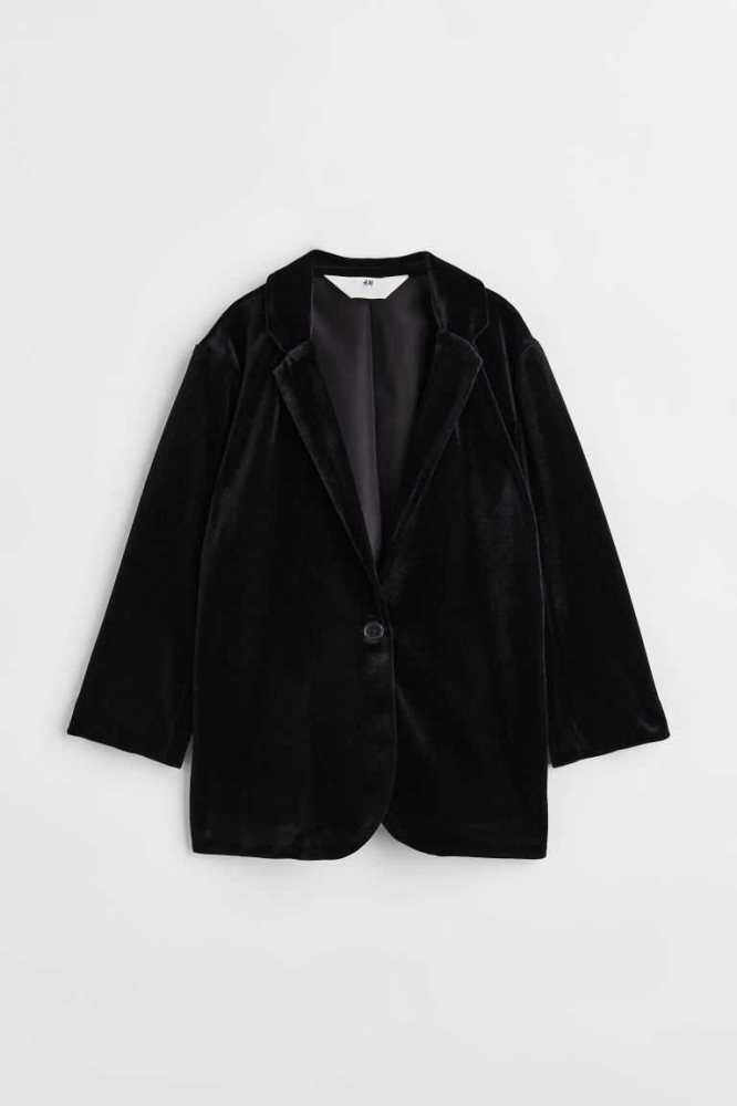 H&M Single-breasted Velvet Jacke Kinder Schwarz | 7658-WIFBA