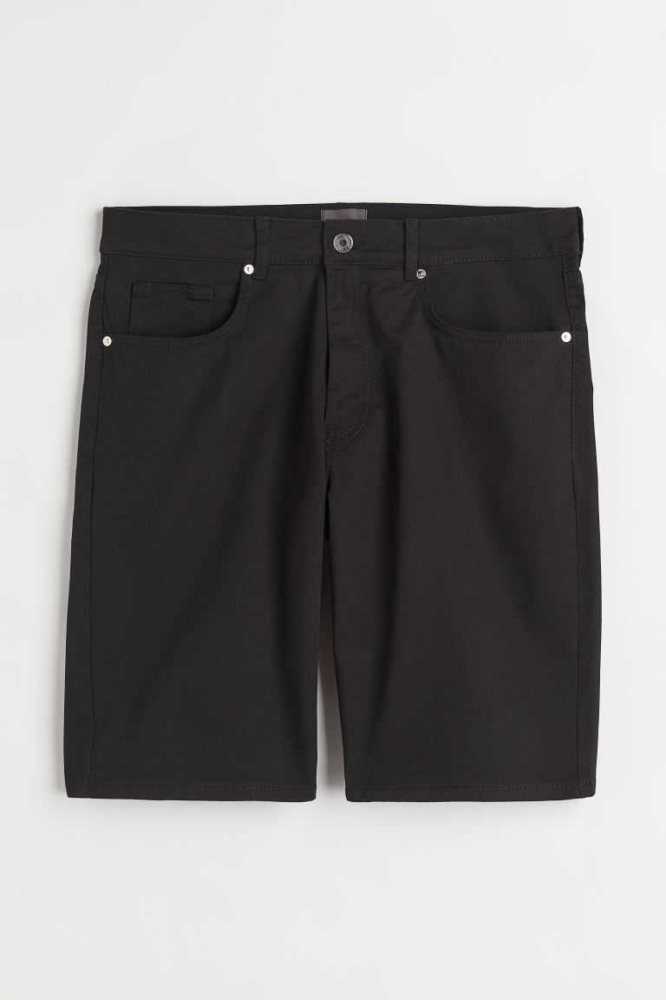 H&M Slim Fit Baumwoll Twill Kurze Hose Herren Schwarz | 4719-CKDRN