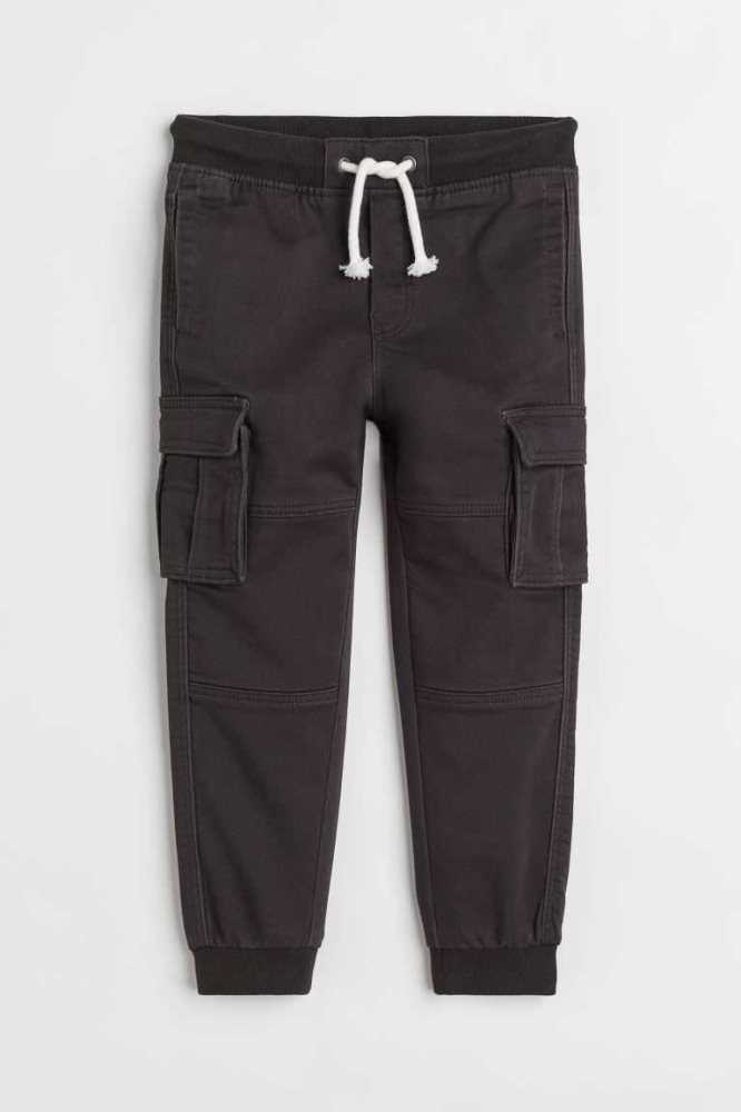 H&M Slim Fit Cargo Jogginghose Kinder Schwarz | 3508-TNQSU