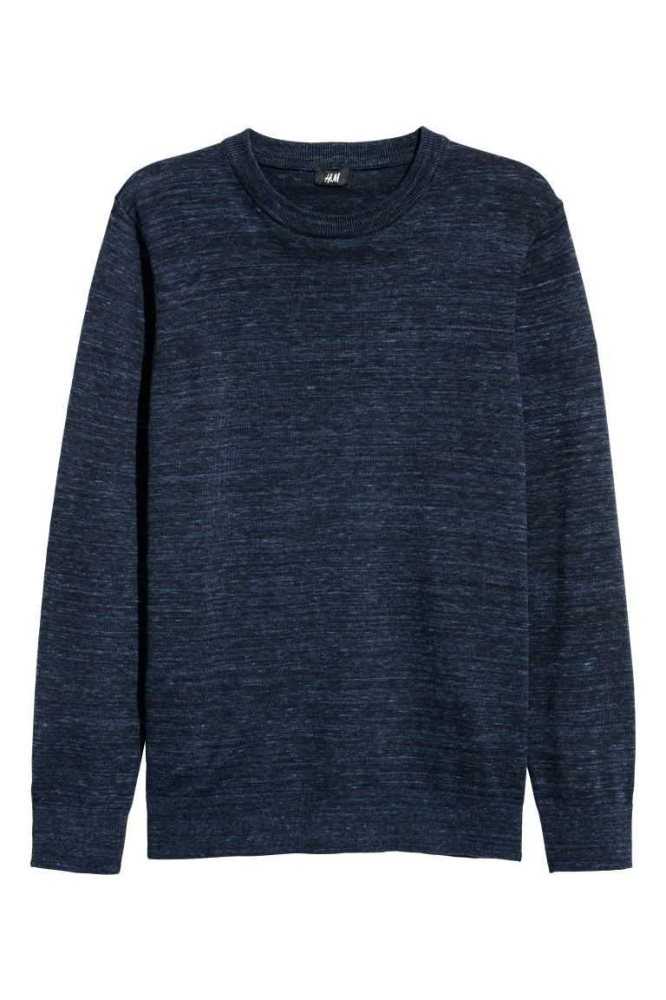 H&M Slim Fit Fine-knit Baumwoll Pullover Herren Blau | 3412-JGPVF