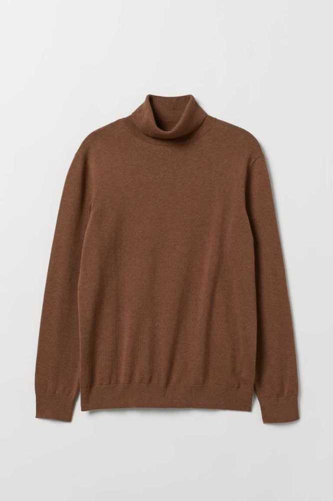 H&M Slim Fit Fine-knit Turtleneck Pullover Herren Braun | 3675-OBINW