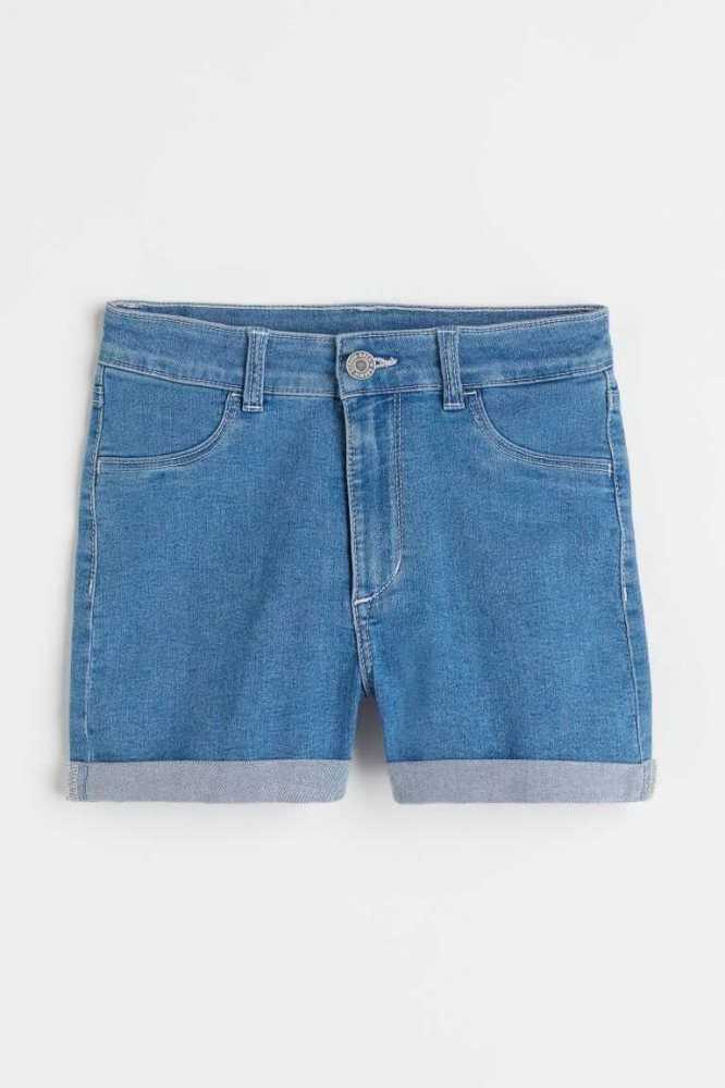 H&M Slim Fit High Denim Kurze Hose Kinder Blau | 2610-LPJRE