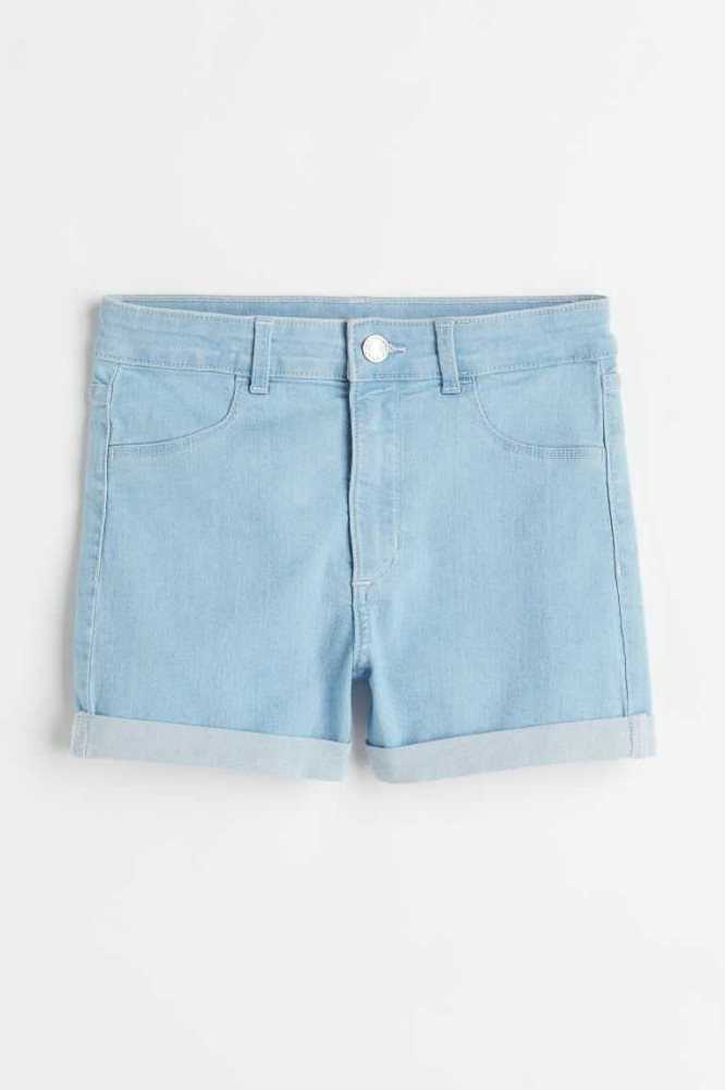 H&M Slim Fit High Denim Kurze Hose Kinder Hellblau | 6984-AOSUE