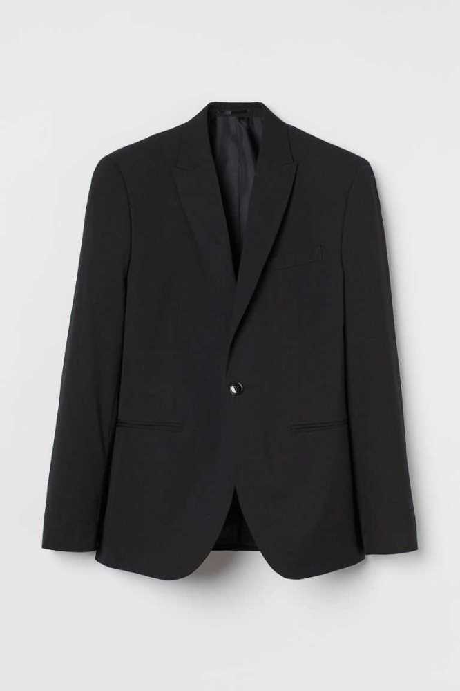 H&M Slim Fit Jacket Blazer Herren Schwarz | 8796-VOAPK