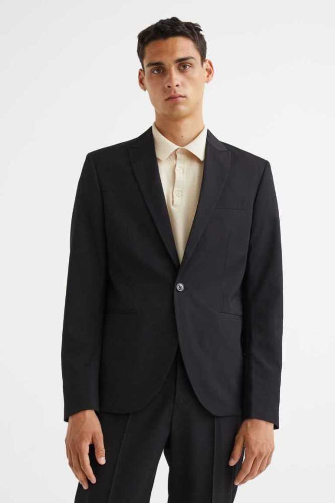 H&M Slim Fit Jacket Blazer Herren Schwarz | 8796-VOAPK