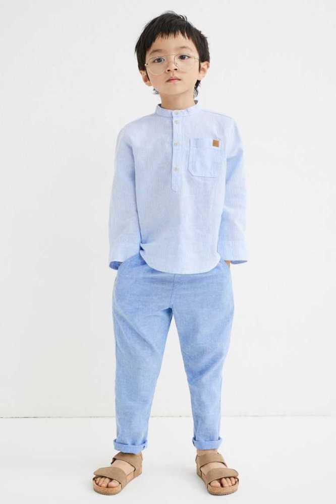 H&M Slim Fit Linen-blend Chinos Hose Kinder Hellblau | 1327-EOAWI