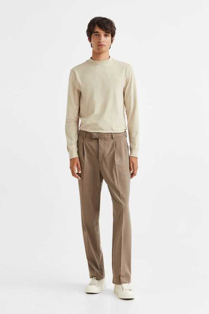 H&M Slim Fit Mock-turtleneck T-shirts Herren Hellbeige | 2089-WYGLZ