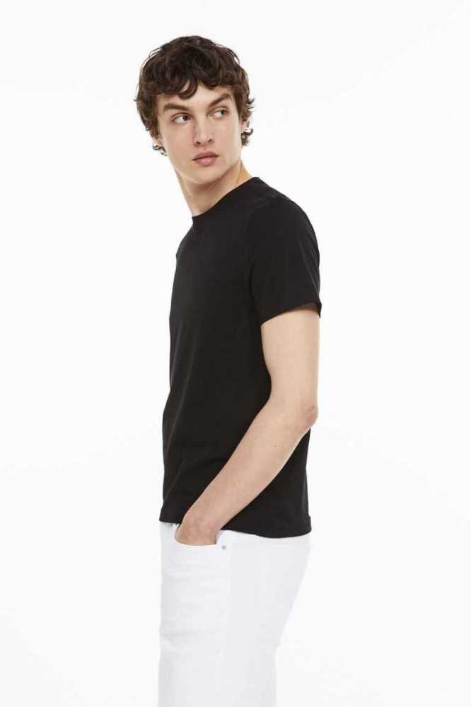 H&M Slim Fit Round-necked T-shirts Herren Weiß | 8065-AMOTP