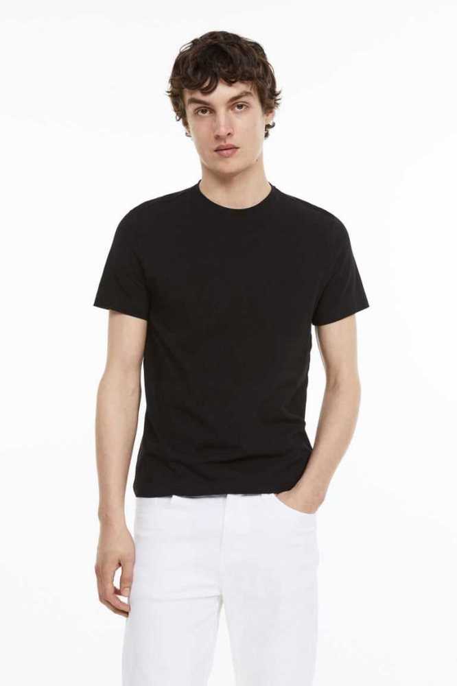 H&M Slim Fit Round-necked T-shirts Herren Weiß | 8065-AMOTP