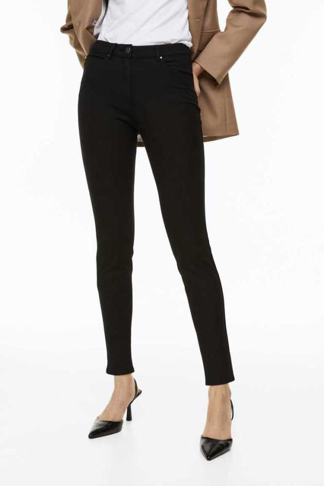 H&M Slim Fit Twill Hose Damen Schwarz | 0721-UQTZG