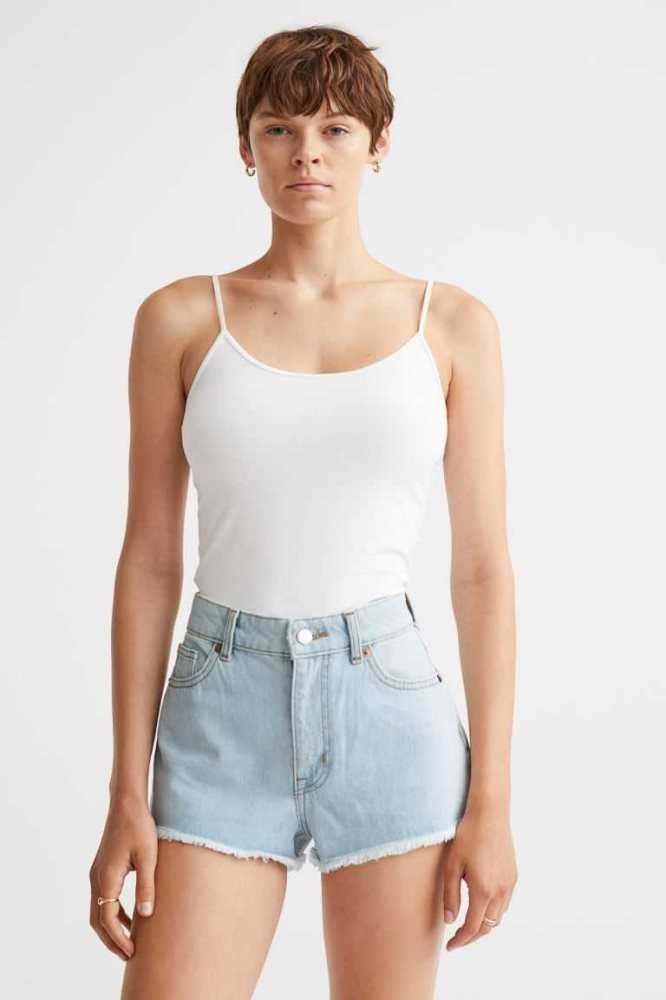 H&M Slim High Denim Kurze Hose Damen Hellblau | 2719-XVYZW