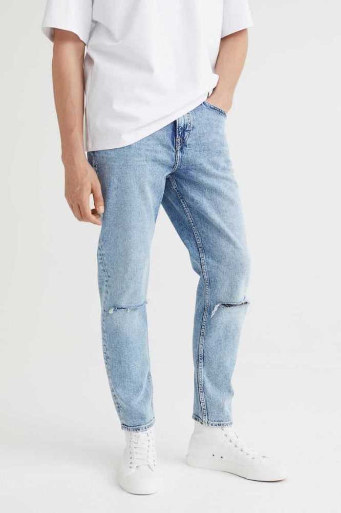 H&M Slim Tapered Cropped Jeans Herren Blau | 1472-OJKCT