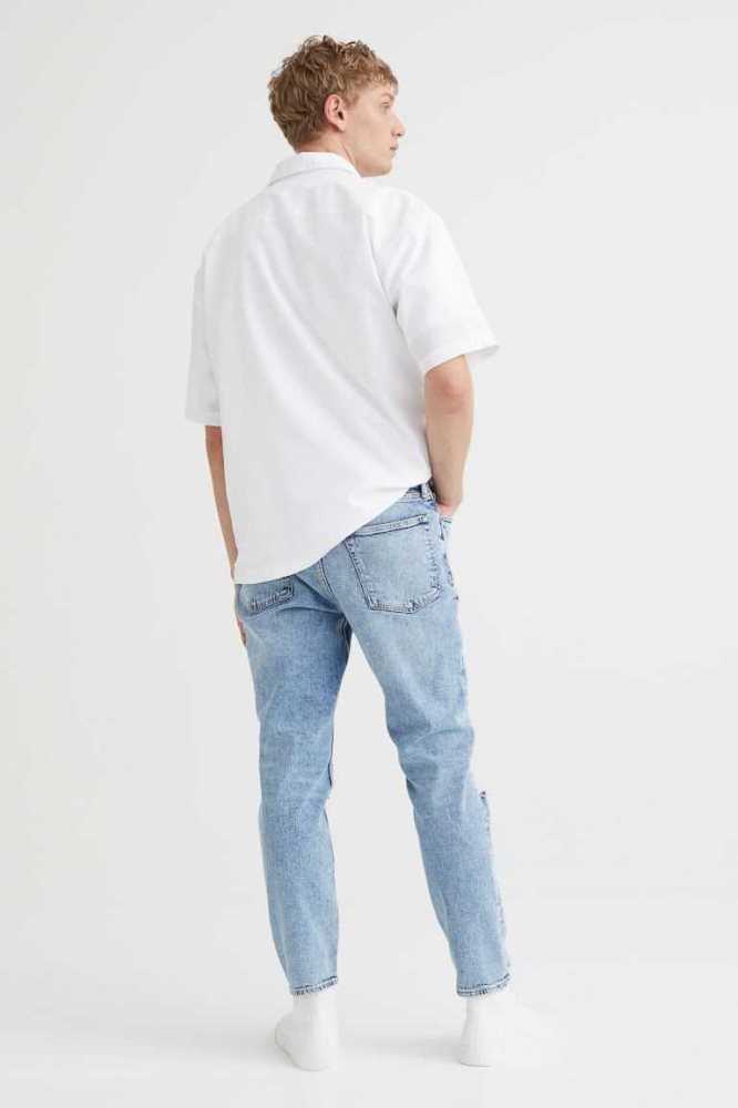 H&M Slim Tapered Cropped Jeans Herren Blau | 1472-OJKCT