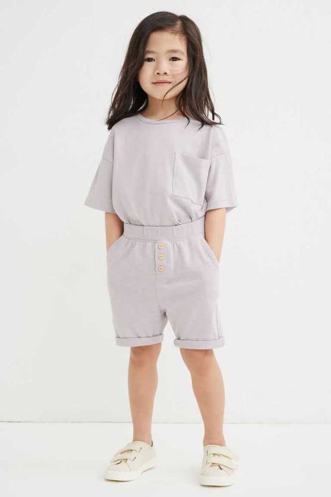 H&M Slub Baumwoll Kurze Hose Kinder Helllila | 3806-YDBXW