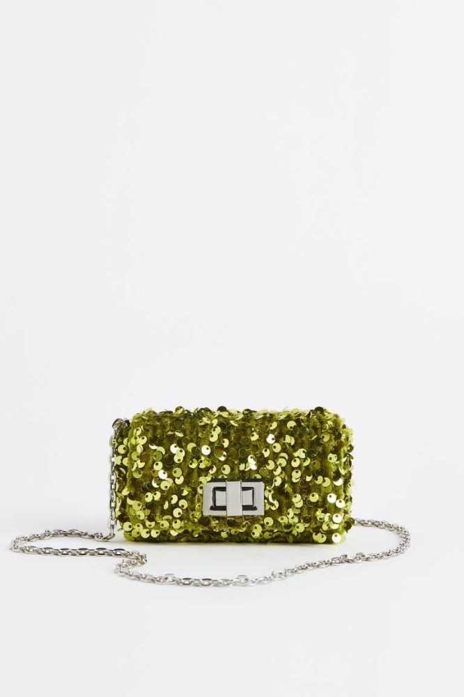 H&M Small Sequined Shoulder Tasche Damen Hellgrün | 4035-QAVZT