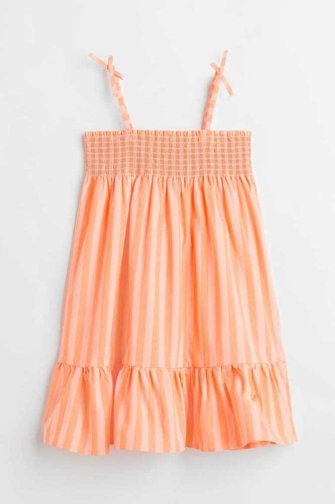 H&M Smocked Baumwoll Kurzes Kleid Kinder Hellorange | 4972-MSGXP