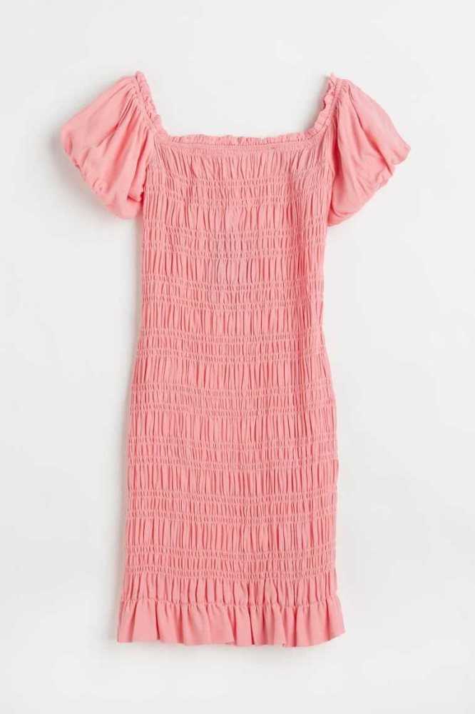 H&M Smocked Bodycon Kleider Damen Rosa | 5238-WSQBA