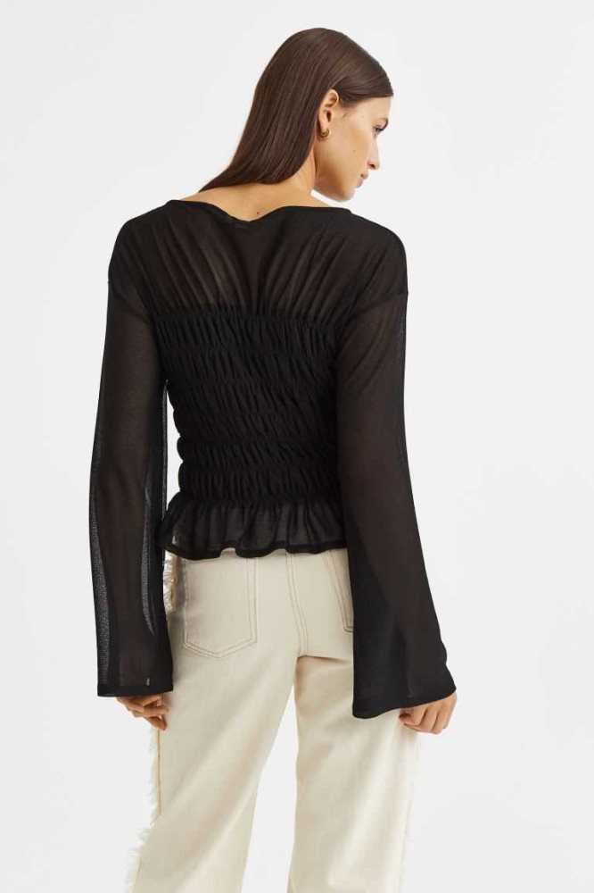 H&M Smocked Oberteile Damen Schwarz | 5431-JYMVW