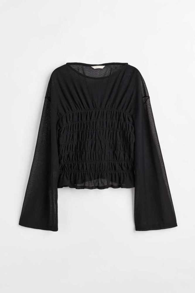 H&M Smocked Oberteile Damen Schwarz | 5431-JYMVW