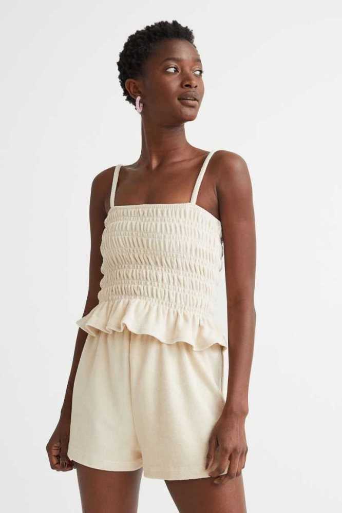 H&M Smocked Terry Camisole Oberteile Damen Hellbeige | 7861-ETIMH