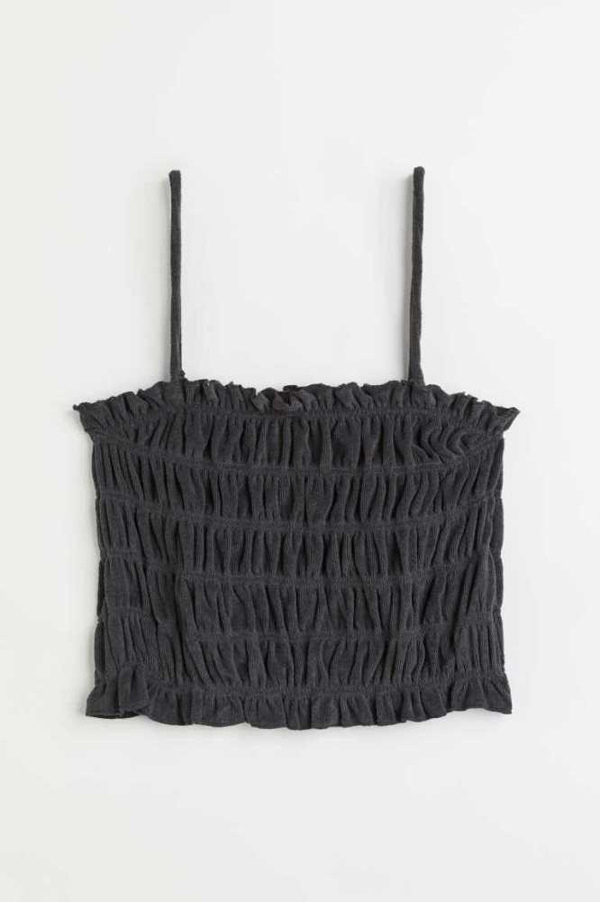 H&M Smocked Terry Oberteile Damen Schwarz | 2570-WHAPR