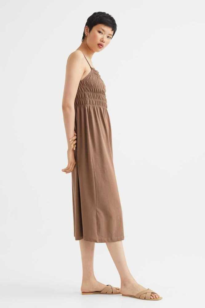 H&M Smocking-detail Kleider Damen Dunkelbeige | 0529-KJURZ