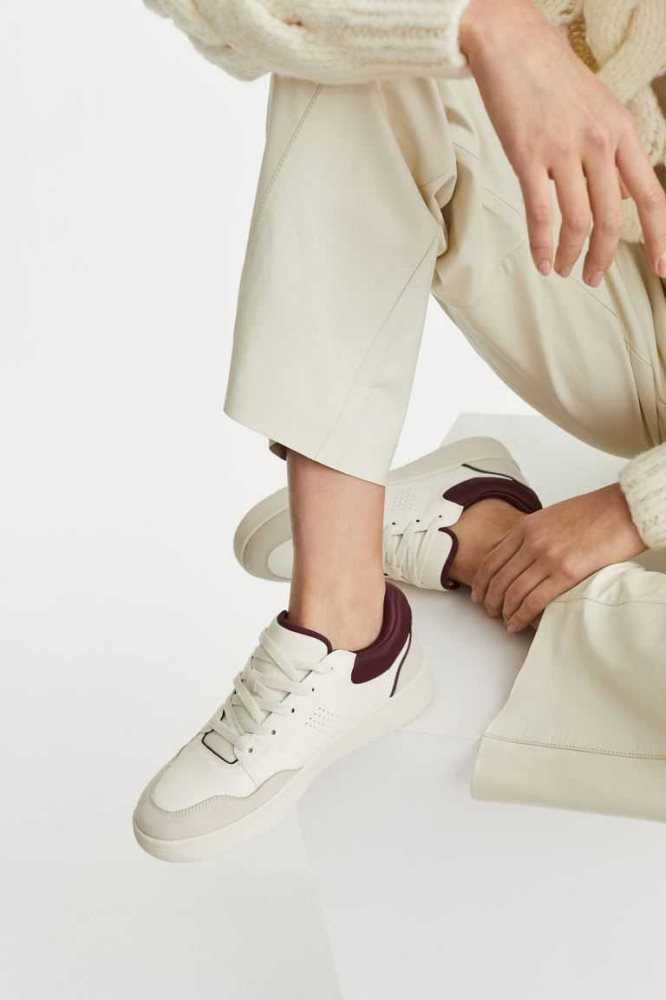 H&M Sneakers Damen Weiß Bordeaux | 6135-GAWMD