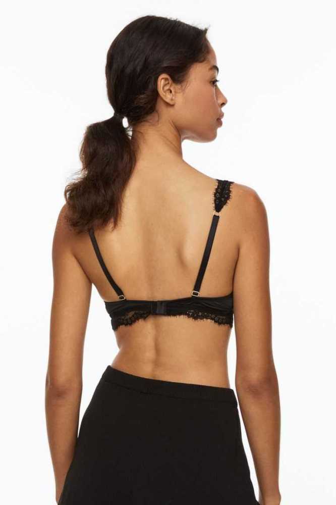 H&M Soft Satin Bra Unterwäsche Damen Schwarz | 1640-NHEJQ