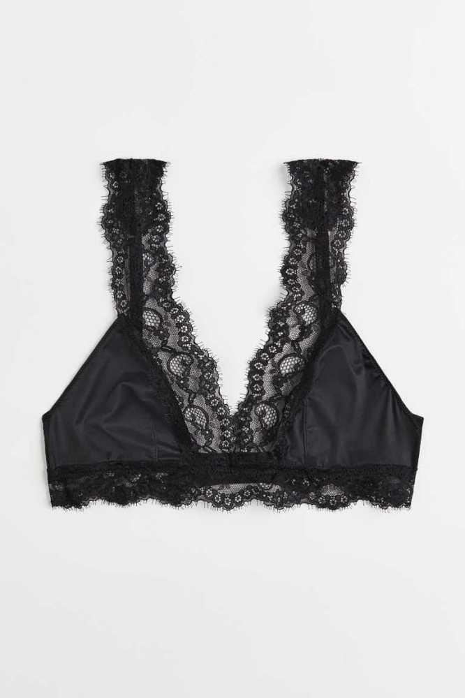 H&M Soft Satin Bra Unterwäsche Damen Schwarz | 1640-NHEJQ