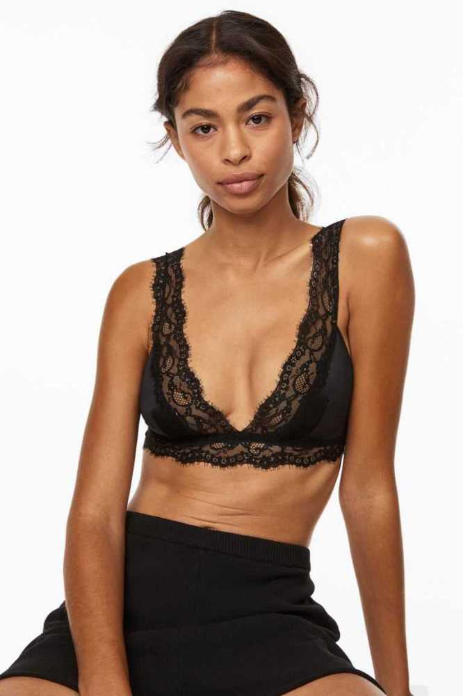 H&M Soft Satin Bra Unterwäsche Damen Schwarz | 1640-NHEJQ