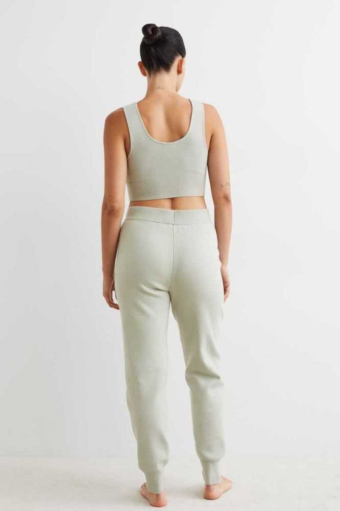 H&M Soft-knit Joggers Hose Damen Hellolivgrün Grün | 5182-LOSBD