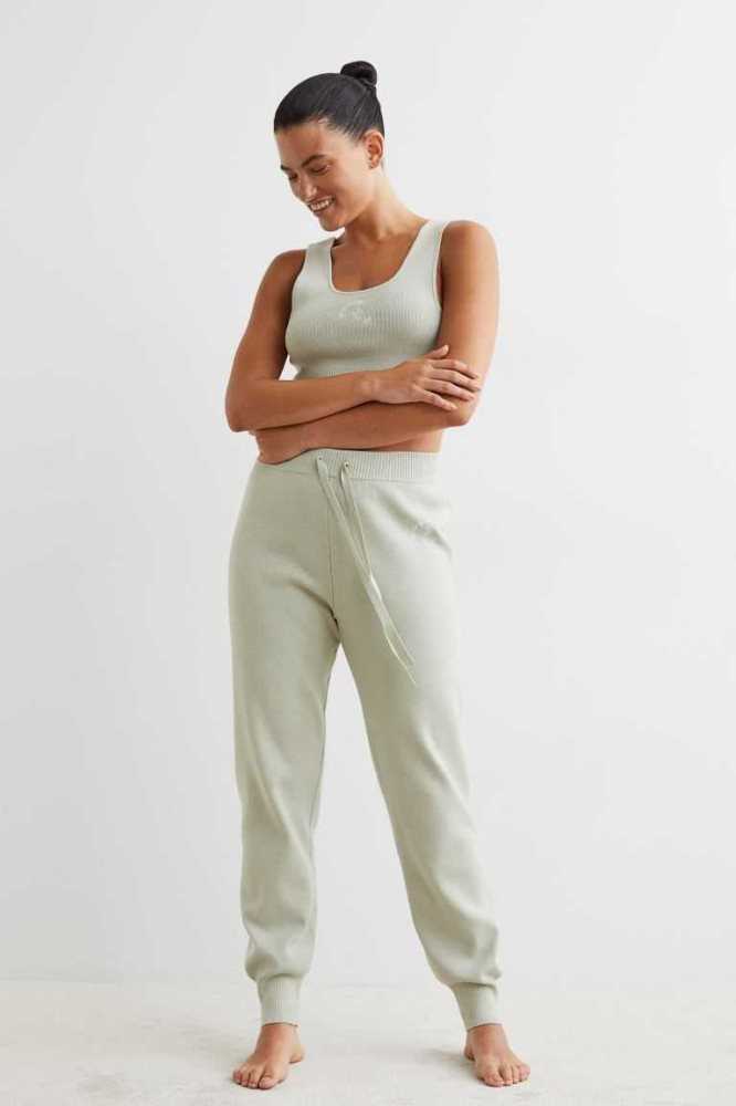 H&M Soft-knit Joggers Hose Damen Hellolivgrün Grün | 5182-LOSBD