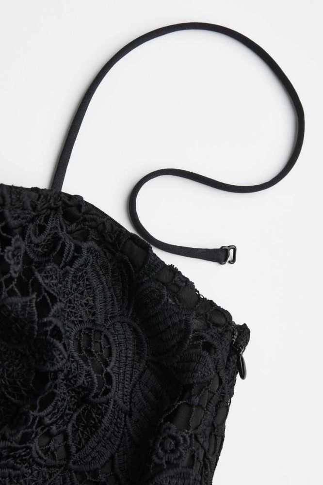 H&M Spitze Bandeau Kleider Damen Schwarz | 4791-SRGED