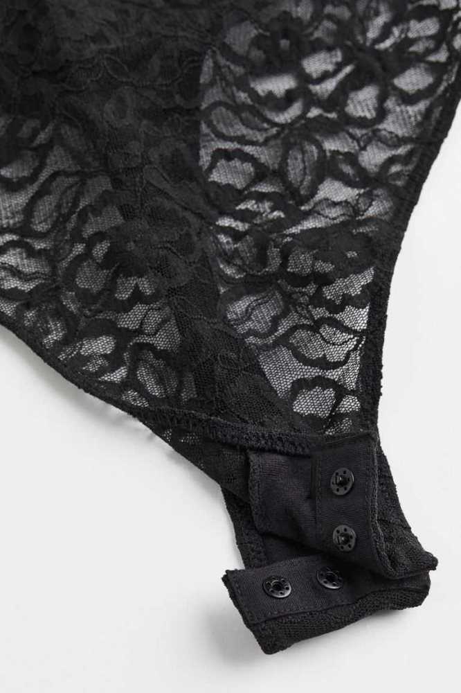 H&M Spitze Push-up Bodysuit Unterwäsche Damen Schwarz | 4915-JTOEK