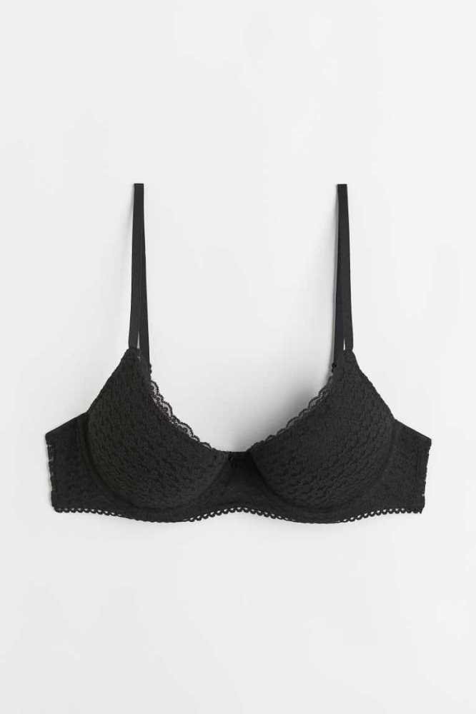 H&M Spitze Push-up Bra Unterwäsche Damen Schwarz | 0561-KEOGB