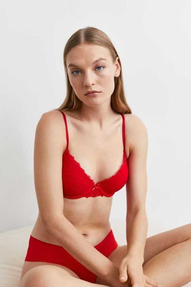 H&M Spitze Push-up Bra Unterwäsche Damen Rot | 0834-MBKRX