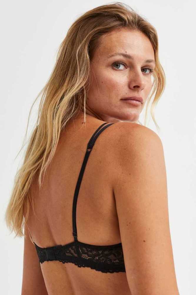 H&M Spitze Push-up Bra Unterwäsche Damen Schwarz | 4162-YLKFH