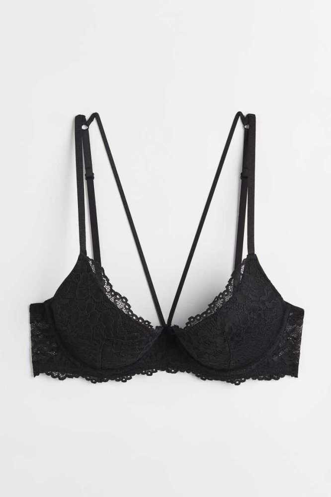 H&M Spitze Push-up Bra Unterwäsche Damen Schwarz | 4162-YLKFH