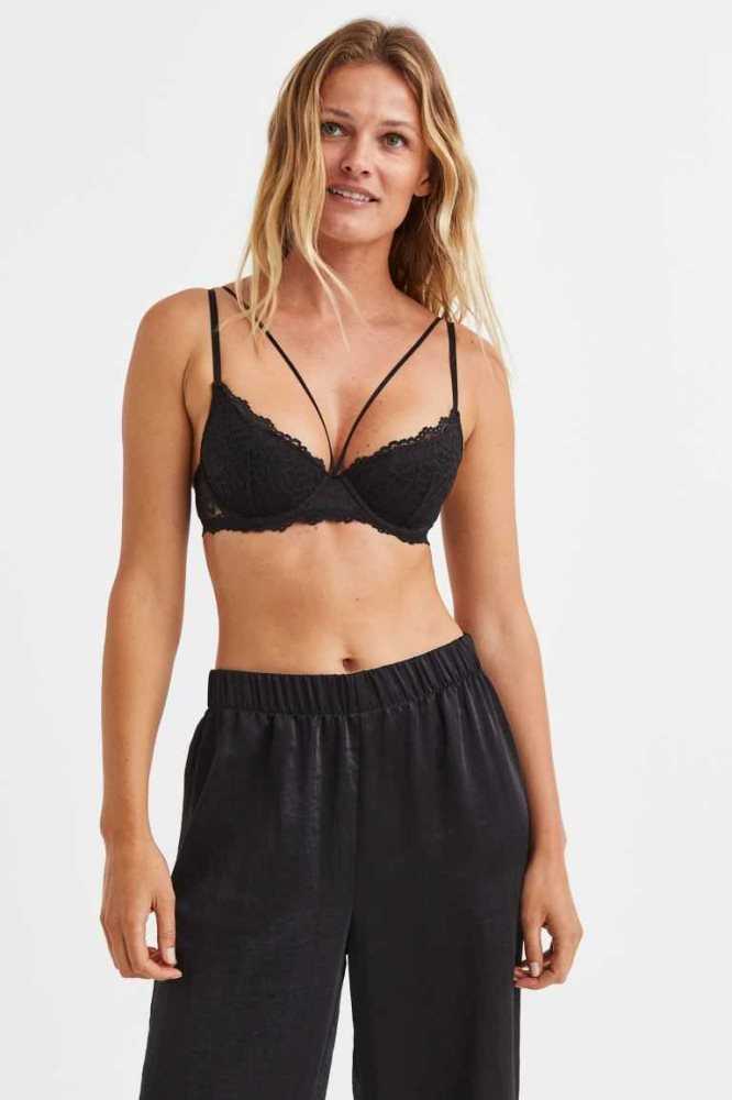 H&M Spitze Push-up Bra Unterwäsche Damen Schwarz | 4162-YLKFH