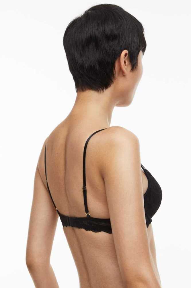 H&M Spitze Push-up Bra Unterwäsche Damen Schwarz | 6347-GFONK